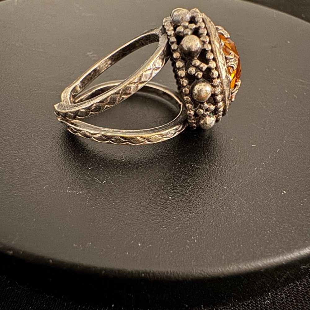 Silver Statement Ring With Amber Gemstone - image 2
